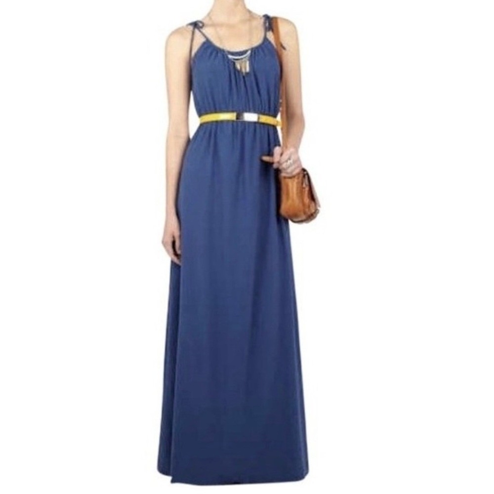 Theory Size S Tylie Maxi Dress Blue Shoulder Tie Spaghetti Strap Elastic Waist - Picture 2 of 11